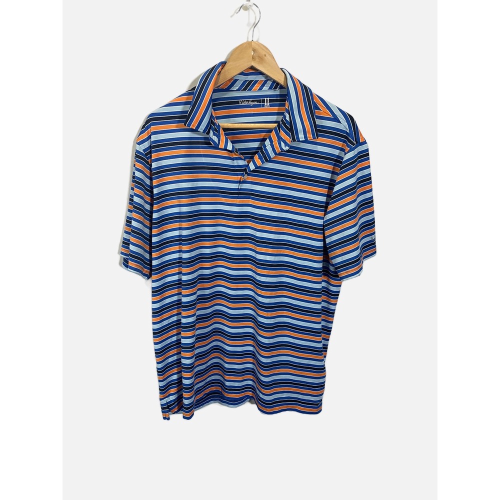 Walter Hagen Golf Polo Mens XL Blue Orange Striped Performance Short Sleeve Top